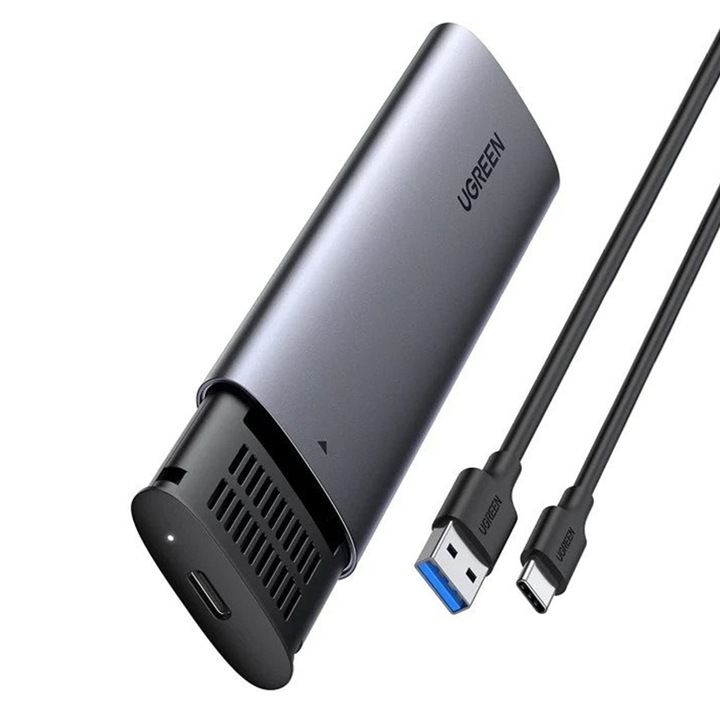 Кутия за външен хард диск UGREEN 10903, M.2 B-Key, SATA 3.0, USB-C кабел, Сива