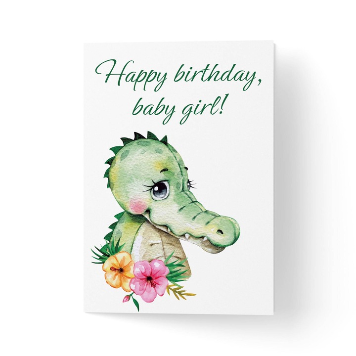 100%-ban újrahasznosított üdvözlőlap borítékkal, prémium texturált papír - születésnap krokodillas lányoknak - 11x16cm