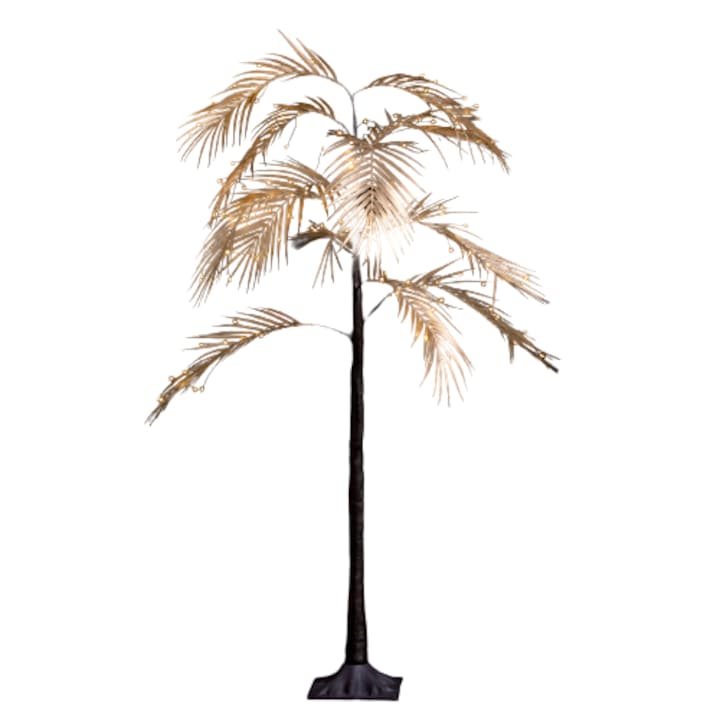 Copac decorativ cu leduri de Craciun Buha ® pentru interior, palmier cu 90 LED-uri, inaltime 90 cm, 9 frunze aurite, alimentare 230 V, lumina calda