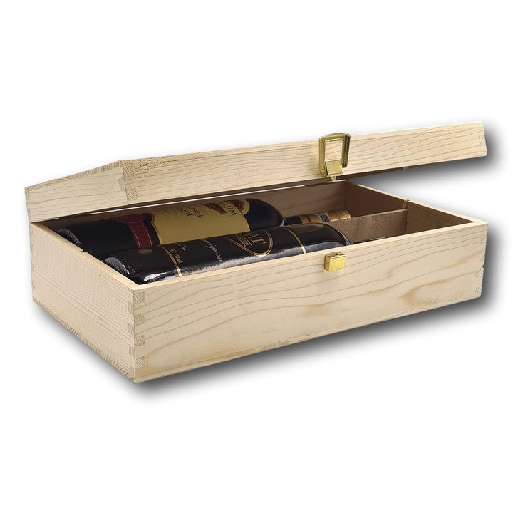 Cutie din lemn de brad pentru doua sticle de vin