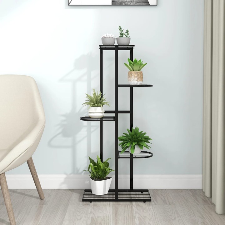 Suport pentru flori cu 5 niveluri, negru, 43x22x98 cm, metal, Material premium