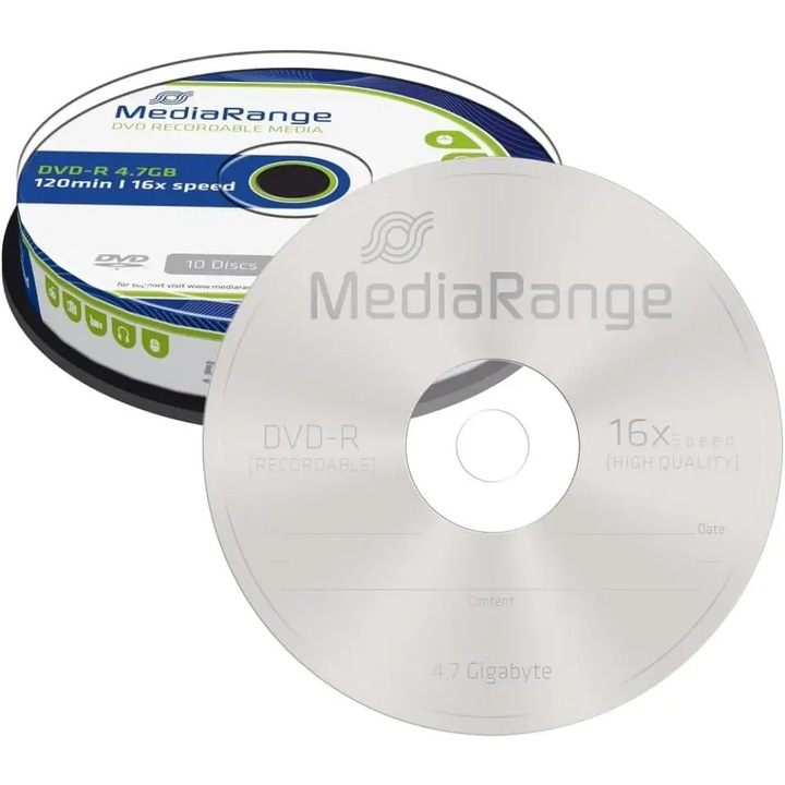 DVD-R MediaRange 4,7 GB|120 de minute, viteza 16x, 10 bucati pe ax
