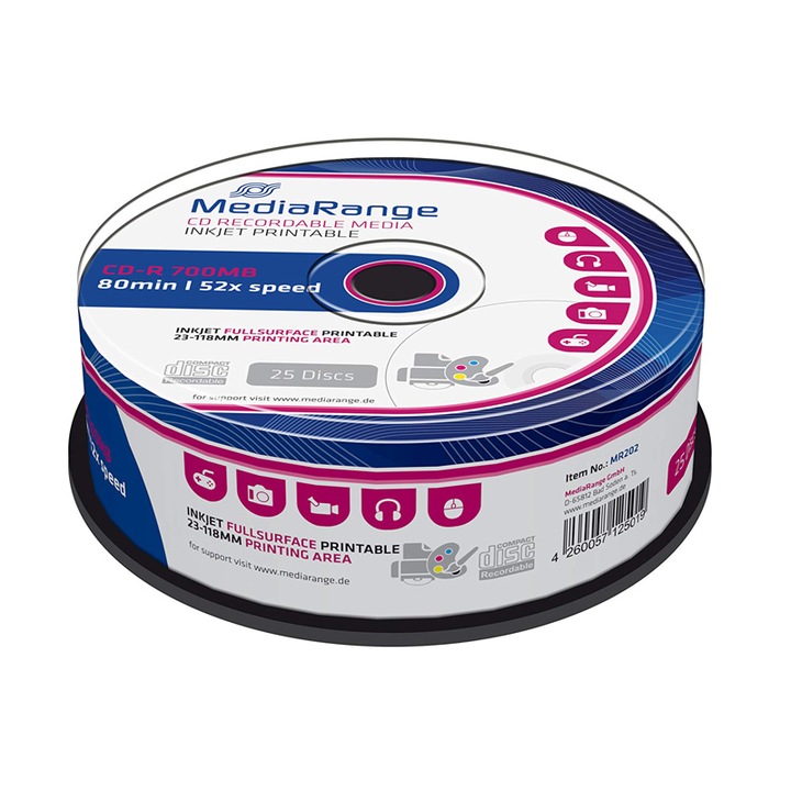 Set 25 suporturi de stocare pentru CD, Media Range, 700MB, Multicolor