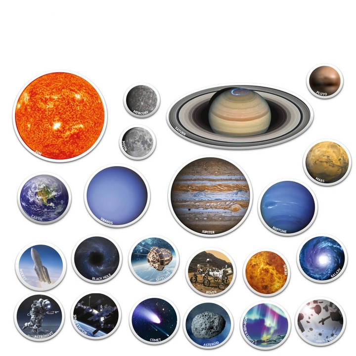 Комплект от 22 магнита Lean Toys, Планети, 3 години+, 8x5 см, Многоцветни