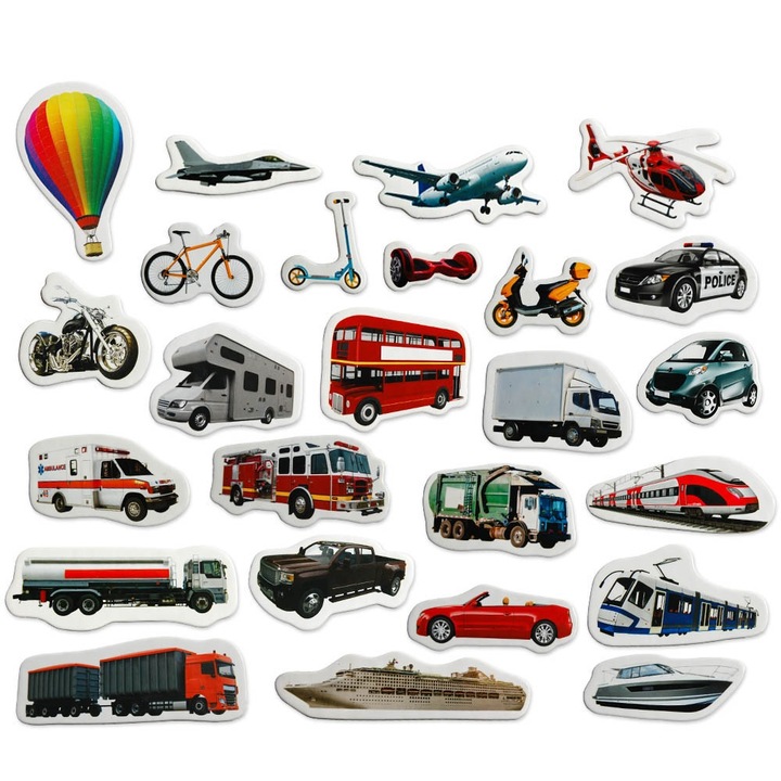 Комплект от 25 магнита Lean Toys, превозни средства, 3 години+, 8x5 см, многоцветен
