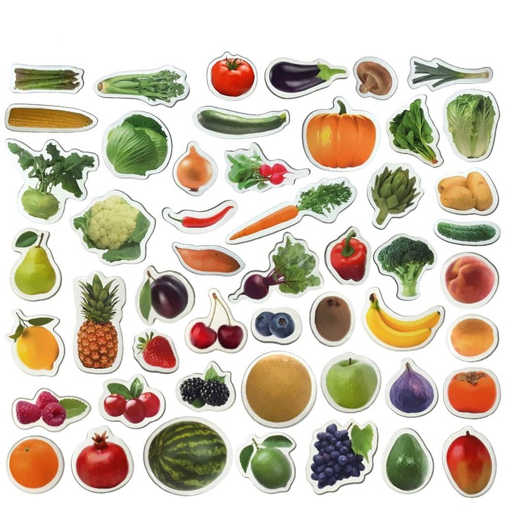 Комплект от 50 магнита Lean Toys, Плодове/Зеленчуци, 3 години+, 8x5 см, Многоцветни