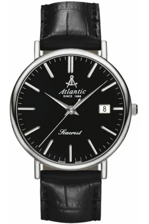 Мъжки часовник Atlantic, Автоматик, Кожена каишка, Черен