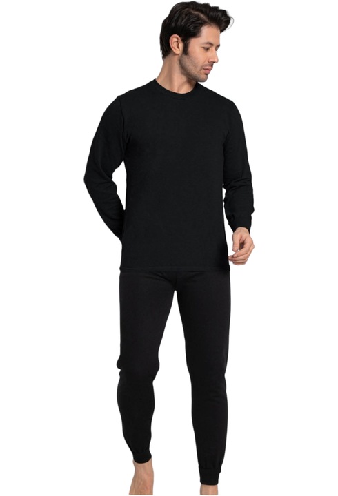 Compleu barbatesc, StarFashion, vatuit, pentru casa, bluza si pantalon lung, Negru