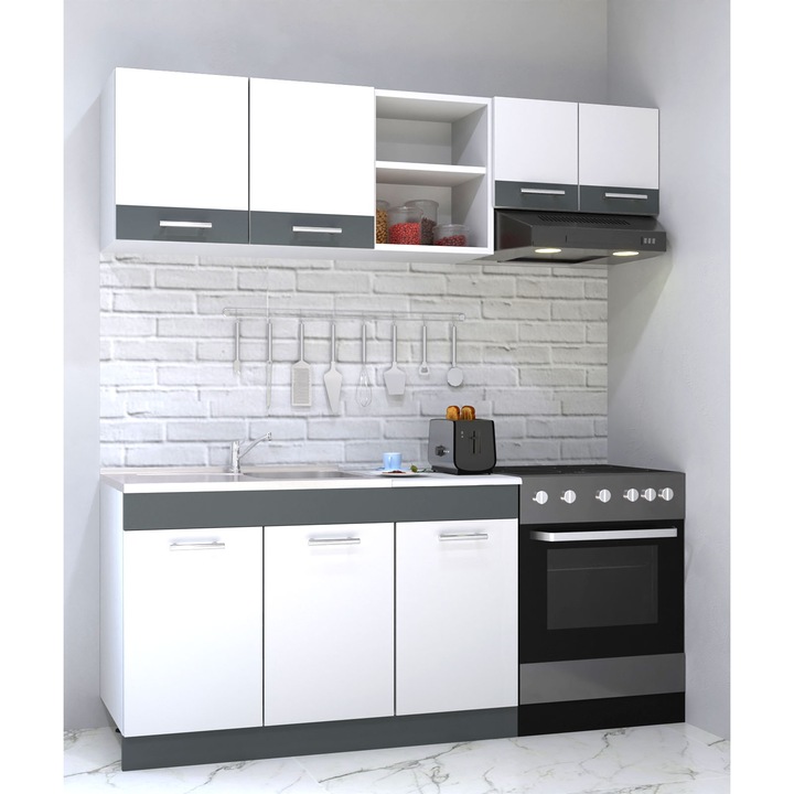 Set bucatarie BADENMOB, SERIA sarona 180,02x190x52cm, alb/antracit