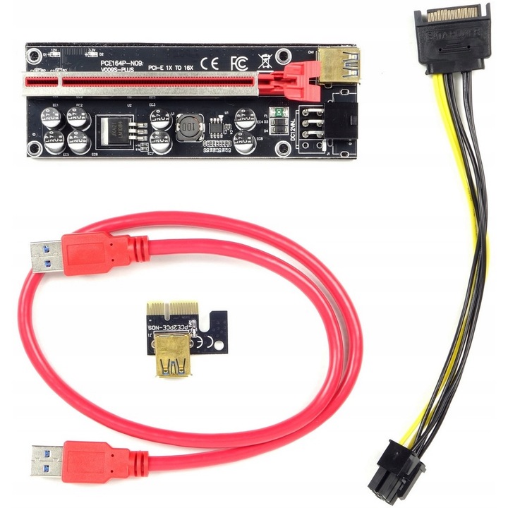 Райзър платка PCI-E 1x до 16x, USB 3.0, SATA, 6 пина, 8 кондензатора, 55 см