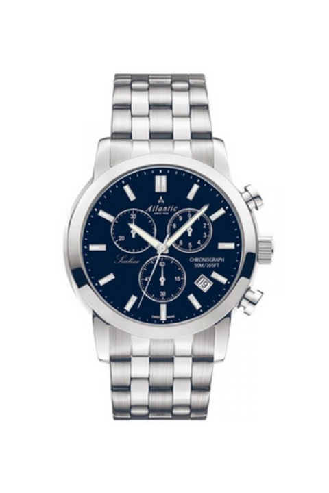 Мъжки часовник Atlantic, Стомана, Сребрист/Син