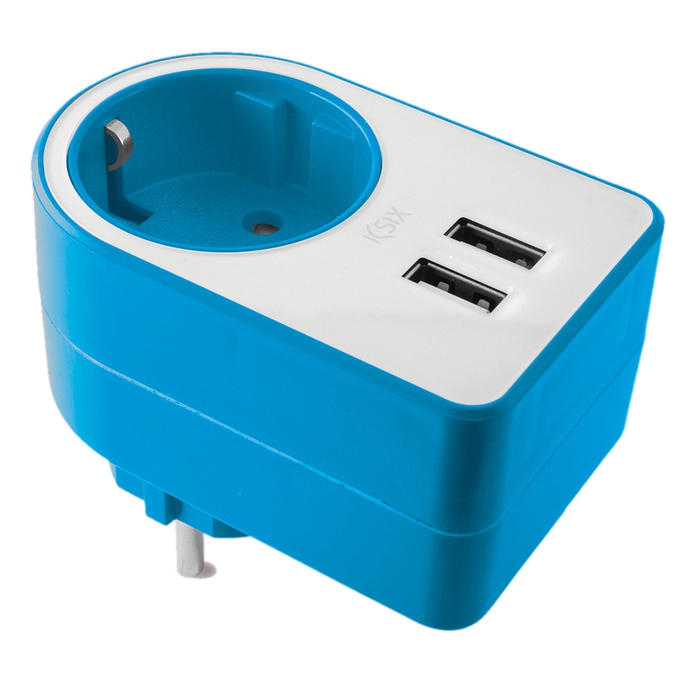 Adaptor priza cu incarcarcator 2xUSB 3A Albastru