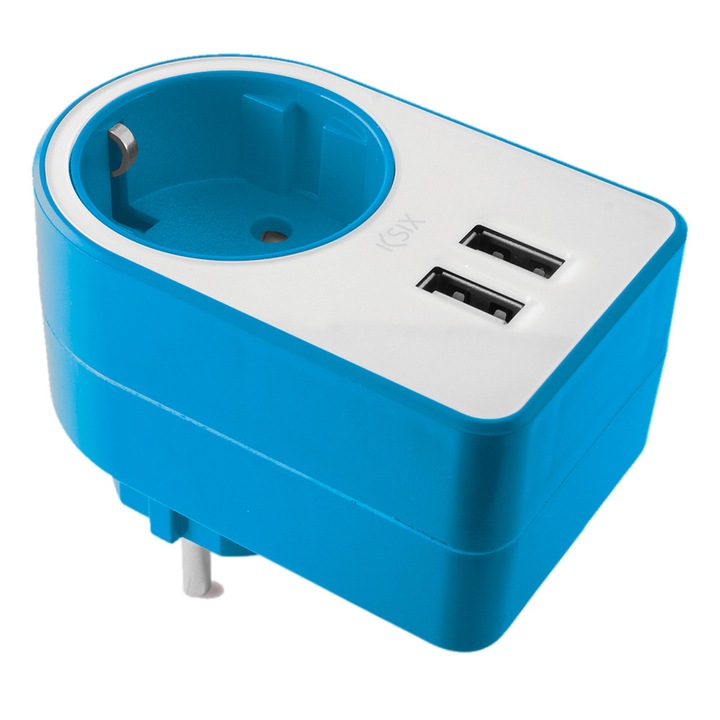 Adaptor priza cu incarcarcator 2xUSB 3A Albastru
