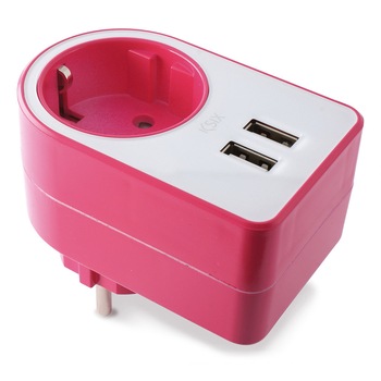 Adaptor priza cu incarcarcator 2xUSB 3A Roz Adaptor priza cu incarcarcator 2xUSB 3A Roz