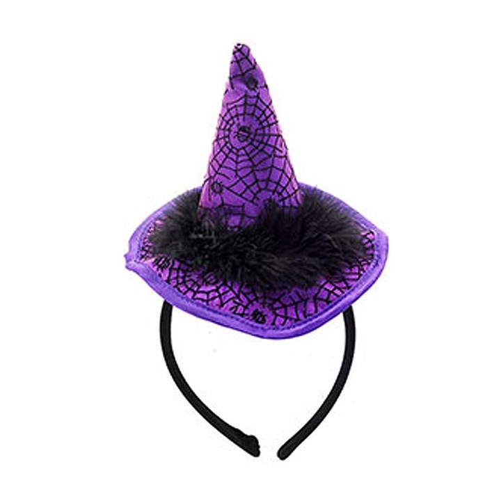 Palarie de vrajitoare Imaginarium Witch Hairband, din panza mov cu bordura neagra si bentita captusita cu material, de la 3 ani