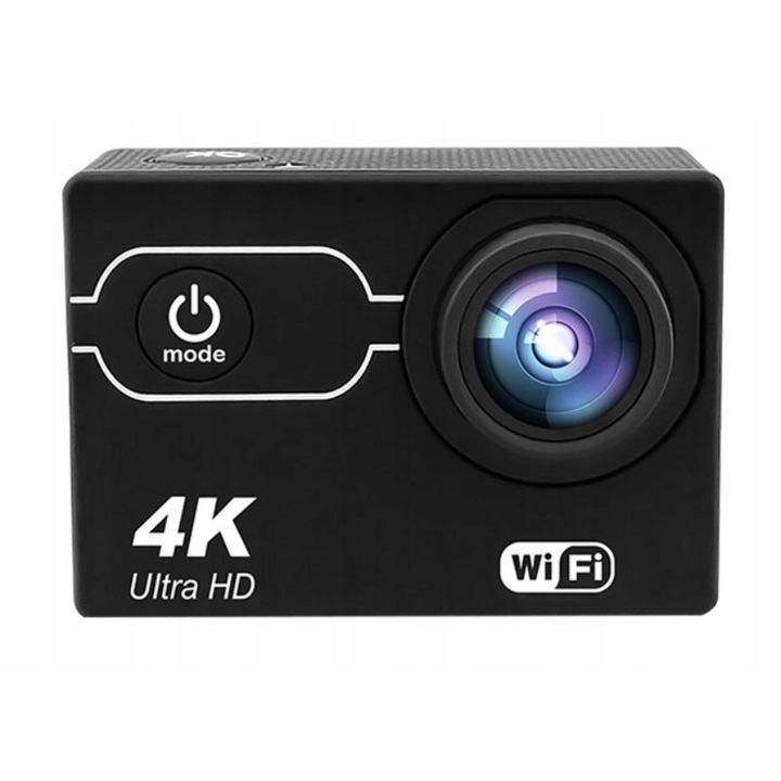 Спортна видеокамера, UHD, 4K, 30fps, LCD 2", Wi-Fi, 170 градуса, Режим на забавен каданс, Черен