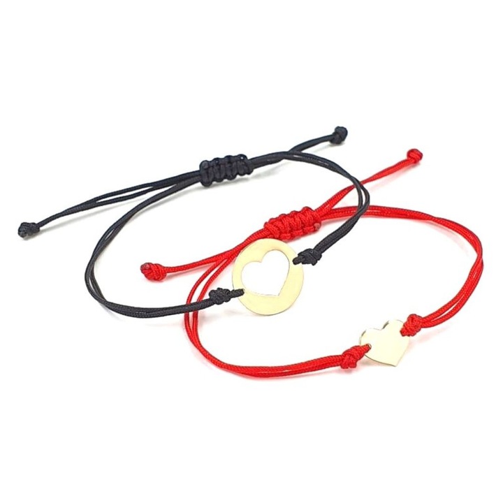 Set Bratara snur, Model inima decupata si inima plina din aur 14K