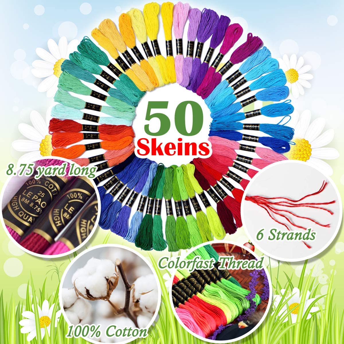 Set Fir de broderie, EZGETOP®, 50 fire colorate, 8m lungime/buc ...