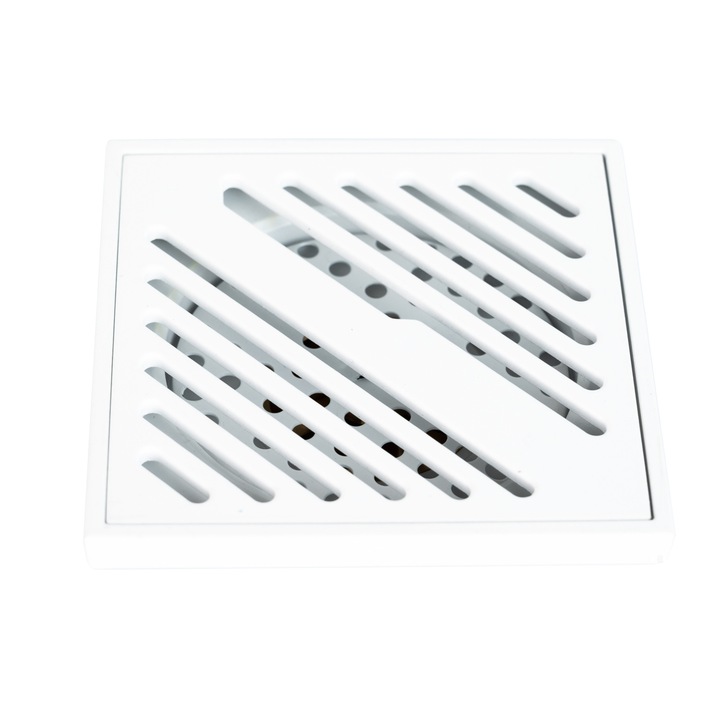 Sifon pardoseala 10×10 cm, iesire pe 40 mm, alb mat