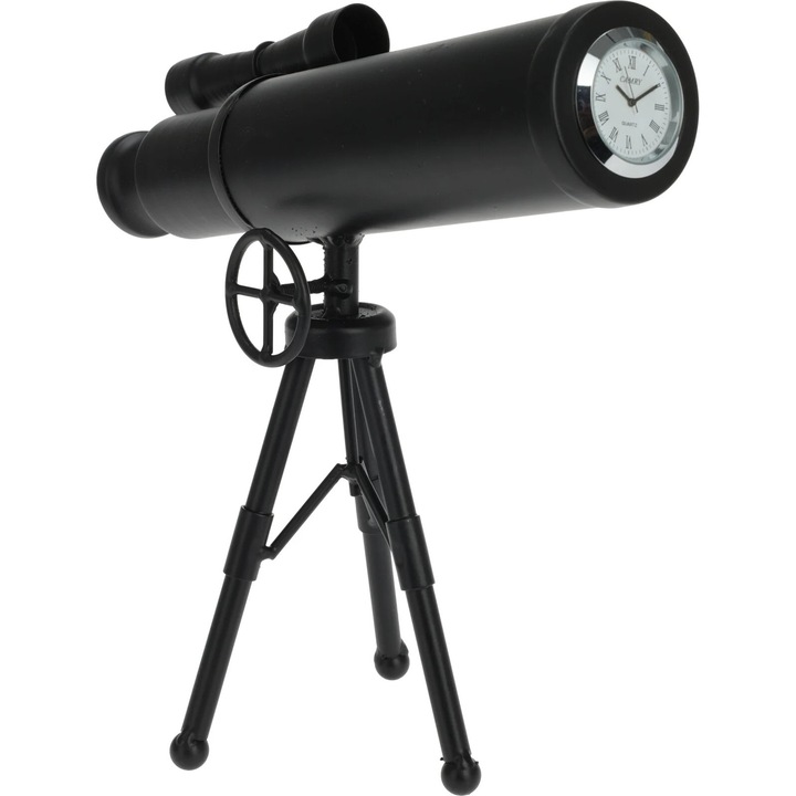 Ceas decorativ birou Excellent Houseware, metal, 22x12x23 cm, negru