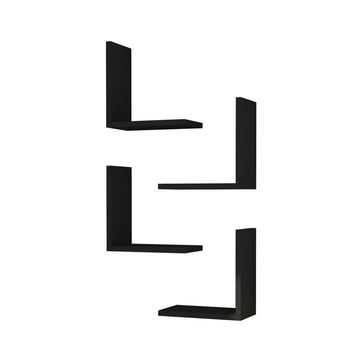 Set 4 bucati raft de perete, en.casa, Broby S, 30 x 30 x 16 cm, pal, 18 mm, negru, cu accesorii montare