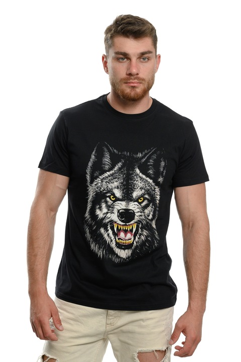 Мъжка тениска Printex, Яростен вълк, Вълк, Серия вълци, Дигитален печат, Черна
