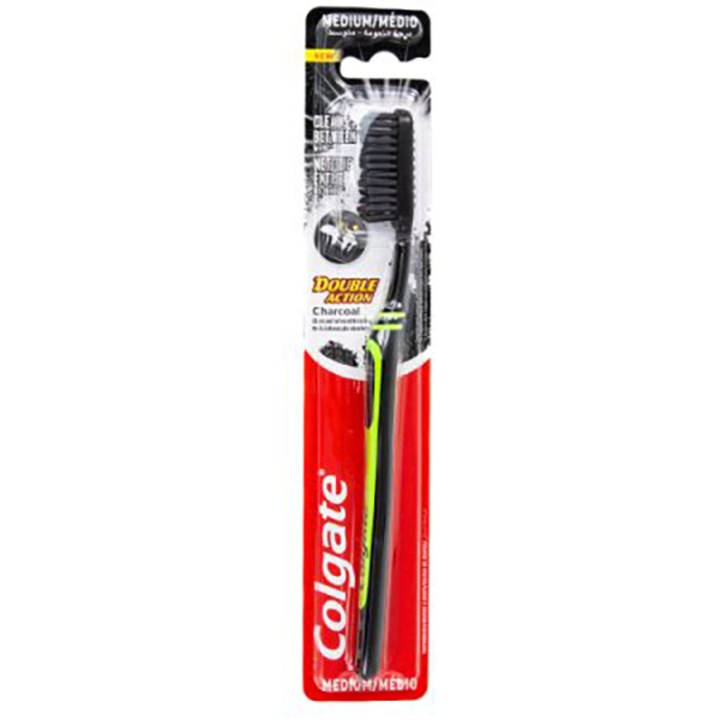 Periuta de dinti Colgate Double Action Charcoal, Medie, Negru/Verde