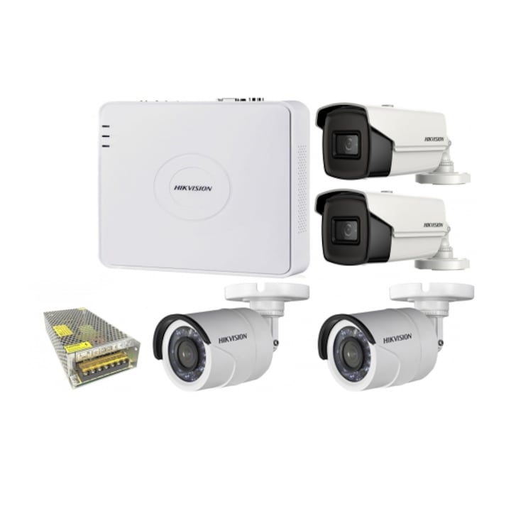 Kit 2 camere supraveghere 2MP, Full HD, IR 40 metri si DVR 4 Canale 4MP lite, Sursa, Cablu, Splitter