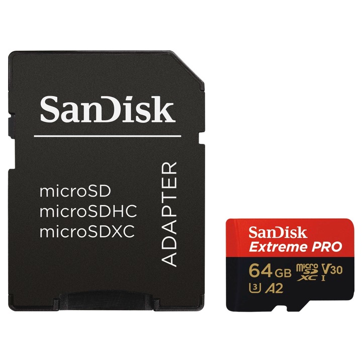 Card de memorie, SanDisk, MicroSD, 64 GB, 200/90 MB/s