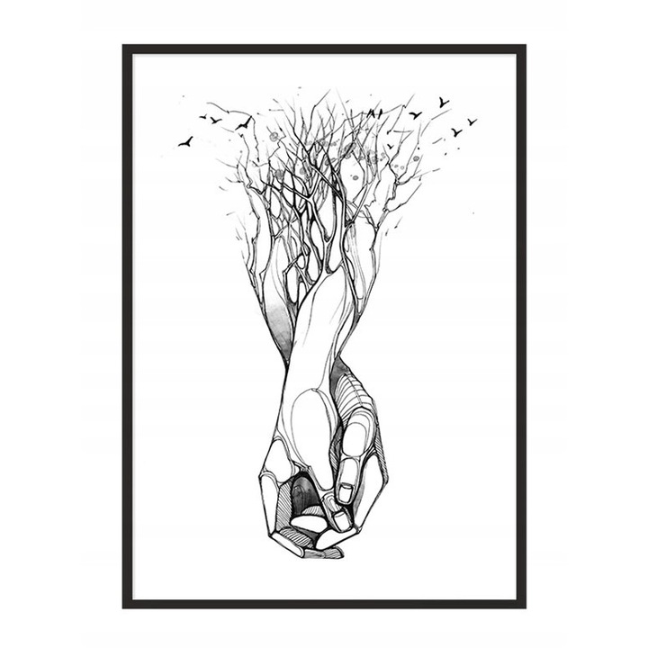 Poster decorativ cu rama, PoStar, MDF, 43x33 cm, Alb/Negru