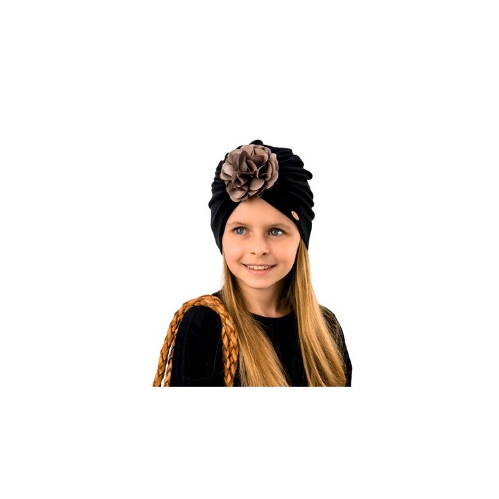 Turban, Aida, 95% bumbac, negru cu floare 46 cm