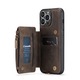 Tok iPhone 14 Pro-hoz, CaseMe, bársonyos texturált bőr, hátlap, kártyanyílás, cipzáras zseb, kivehető pánt, RFID védelem, Maro coffee