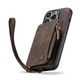 Tok iPhone 14 Pro-hoz, CaseMe, bársonyos texturált bőr, hátlap, kártyanyílás, cipzáras zseb, kivehető pánt, RFID védelem, Maro coffee