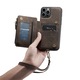 Tok iPhone 14 Pro-hoz, CaseMe, bársonyos texturált bőr, hátlap, kártyanyílás, cipzáras zseb, kivehető pánt, RFID védelem, Maro coffee