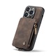 Tok iPhone 14 Pro-hoz, CaseMe, bársonyos texturált bőr, hátlap, kártyanyílás, cipzáras zseb, kivehető pánt, RFID védelem, Maro coffee