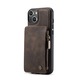 Borító iPhone 14-hez, CaseMe, bársonyos textúrájú bőr, hátlap, kártyanyílás, cipzáras zseb, kivehető pánt, RFID védelem, Maro kávé