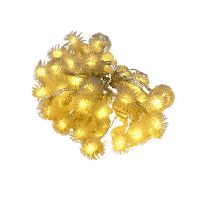 Decoratiune luminoasa in forma de fulg de zapada, 3cm, 5m,50buc, LED/3xAA, Alb cald