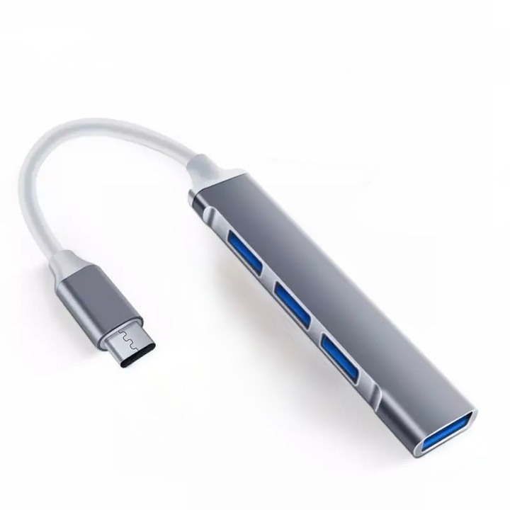Adaptor tip USB-C hub, 3x USB 2.0, 1x USB 3.0, pentru laptop/telefon/PC, Space Grey