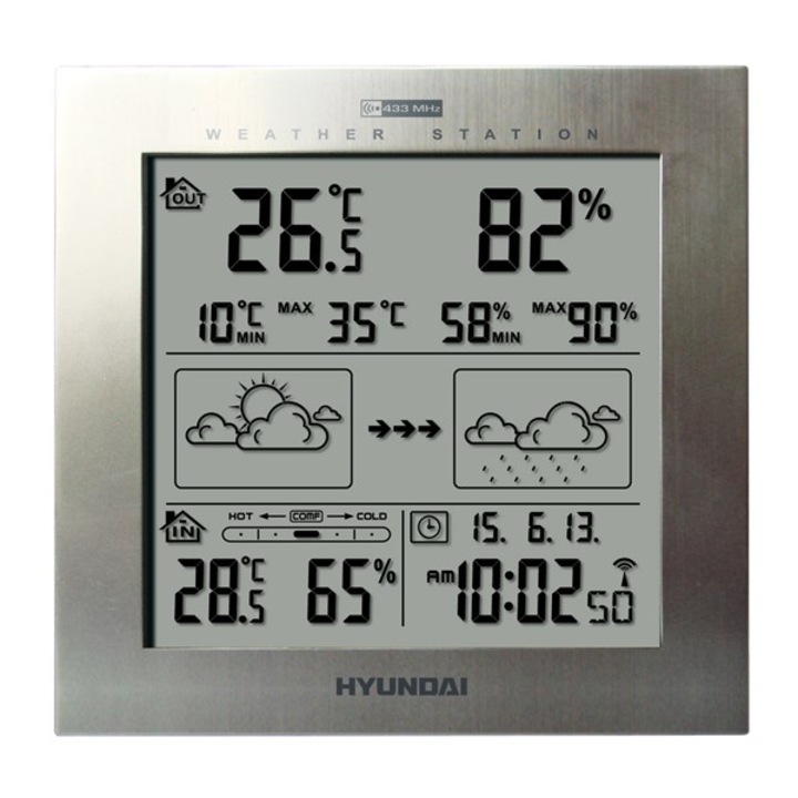 Statie meteo, Hyundai, WS2244M, Ecran LCD, temperatura, umiditate, vreme, ceas, Argintiu