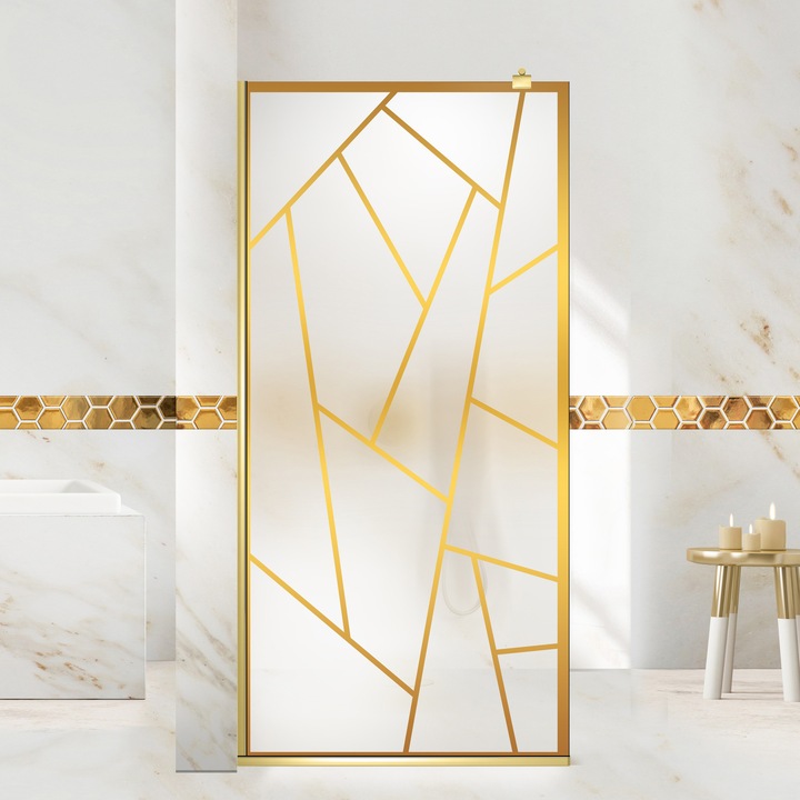 Aqua Roy ® Gold 70x195 cm zuhanyfal, arany Atlas modell, 8 mm matt biztonsági üveg, vízkő elleni kezeléssel