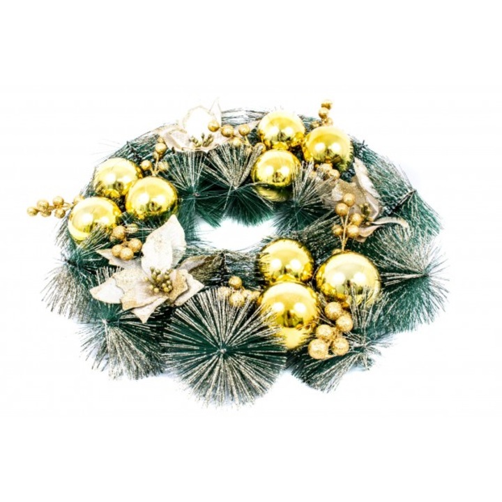 Декоративен венец Model 2, Christmas baubles and golden balls, Velve, 38 cm
