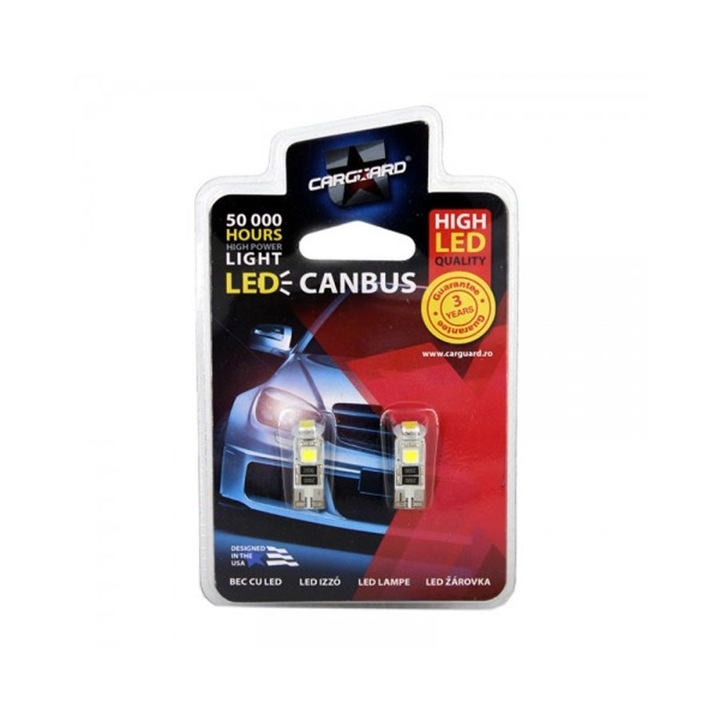 Комплект 2 SMD позиционни крушки Canbus Carguard CAN104, T10, 3 W, 12 V, бял цвят