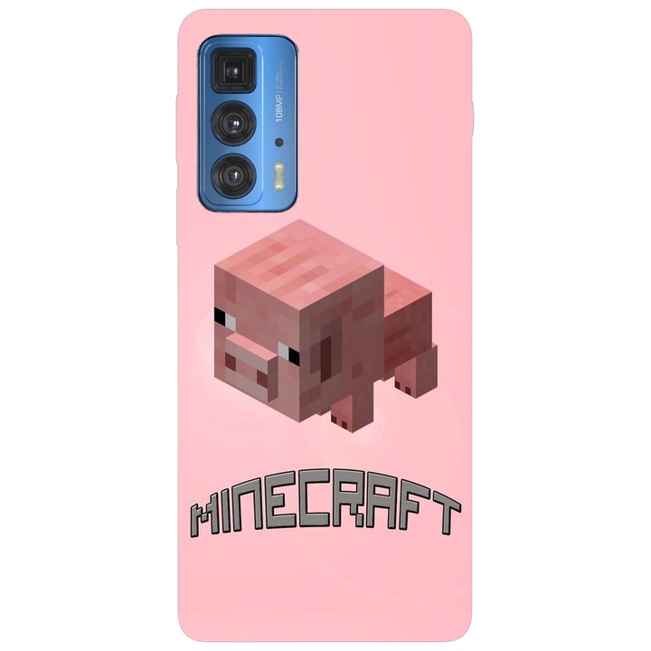 Капак, съвместим с модела Motorola Edge 20 Lite Minecraft Pig, силикон, TPU, обратно