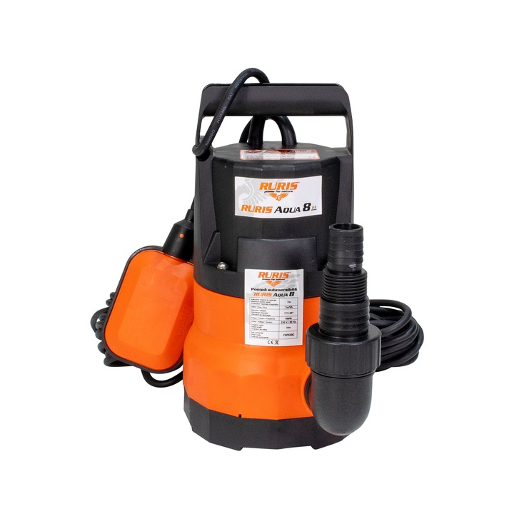 Потопяема помпа за чиста вода Ruris Aqua 8, 400 W, Максимален дебит 7 м3/ч, Височина на заустване 7 м, Максимална температура 35°C, Дължина на кабела 10 м