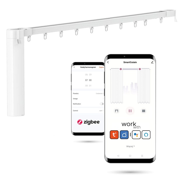 Sina electrica pentru perdea WiFi Automat-on 6,2m, complet cu motor si accesorii, control vocal, alb