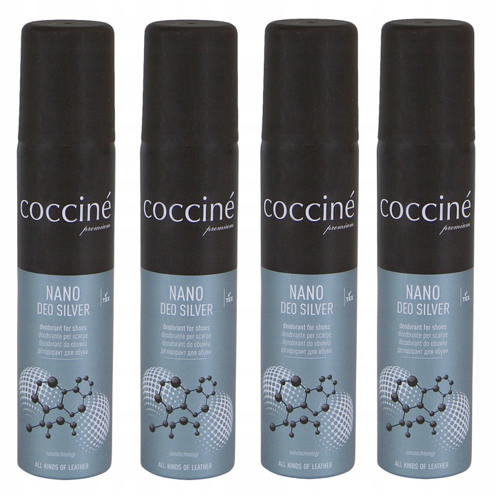 Set 4 deodorante incaltaminte Nano Deo Silver, Coccine, Antibacterian, 4 x 75 ml, Incolor