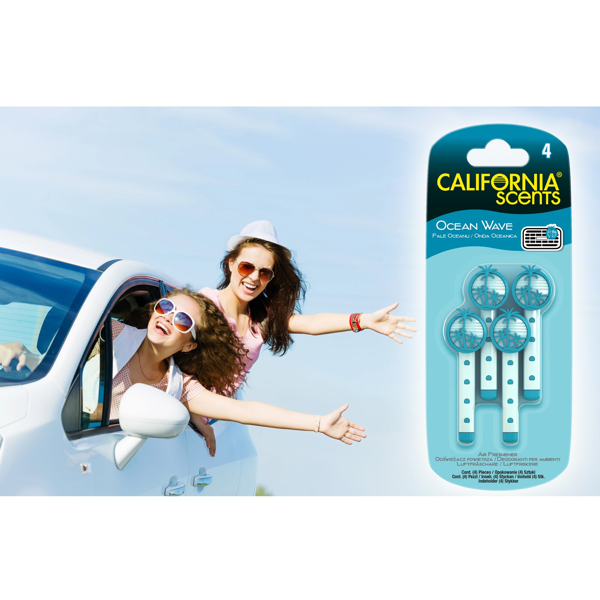 Odorizant auto California Scents®, Ocean Wave™, Vent Stick, set 4 buc