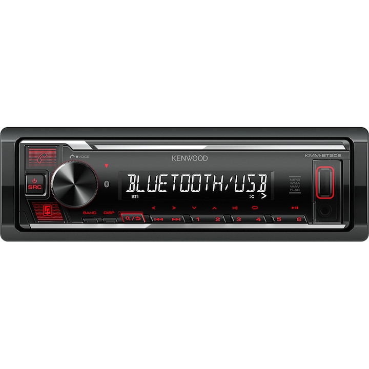 Autós lejátszó Kenwood KMM-BT209, 4 x 50W, rádió, USB, Bluetooth, AUX, piros világítás