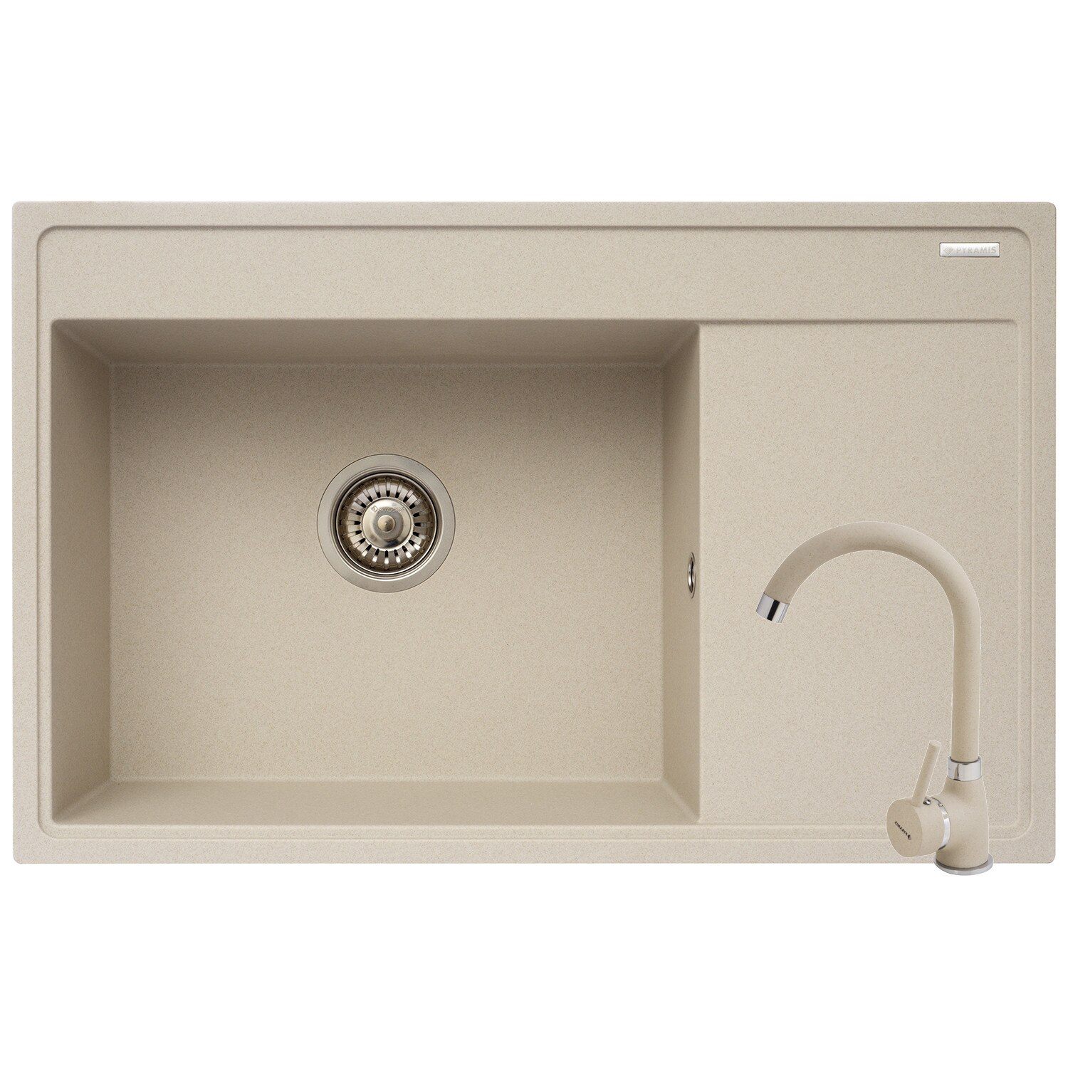 Pachet Pyramis chiuveta CAMEA si baterie Bello, 790x500mm, adancime 190mm, cuva stanga, finisaj bej