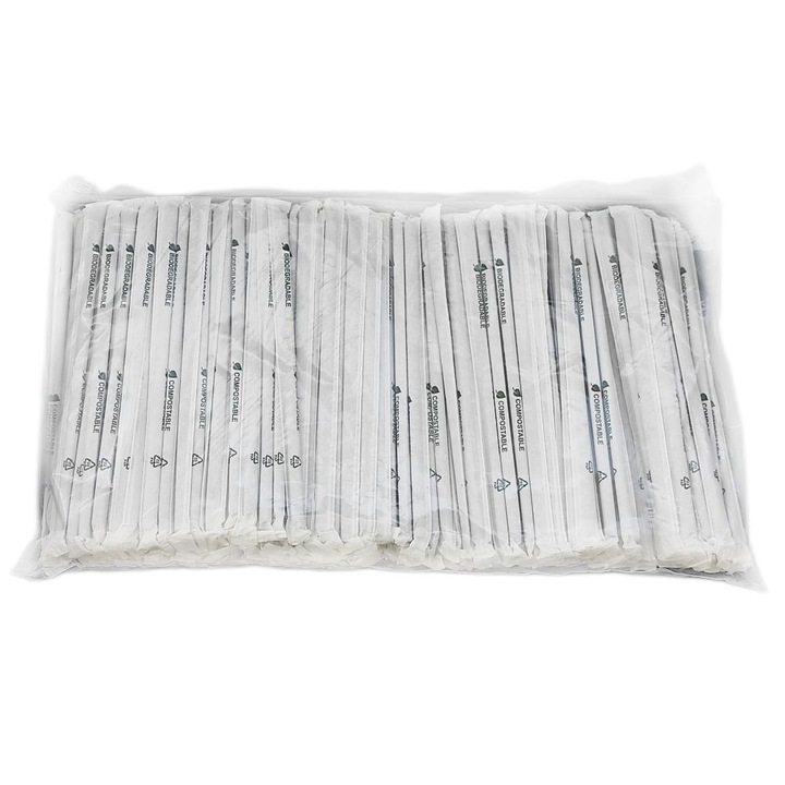 Set 250 Buc, Paie din Carton Biodegradabil Negru Ambalate Individual, Dimensiune 240x8 mm